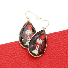 Load image into Gallery viewer, Gold Snowman Printed Teardrop Dangle Earrings
