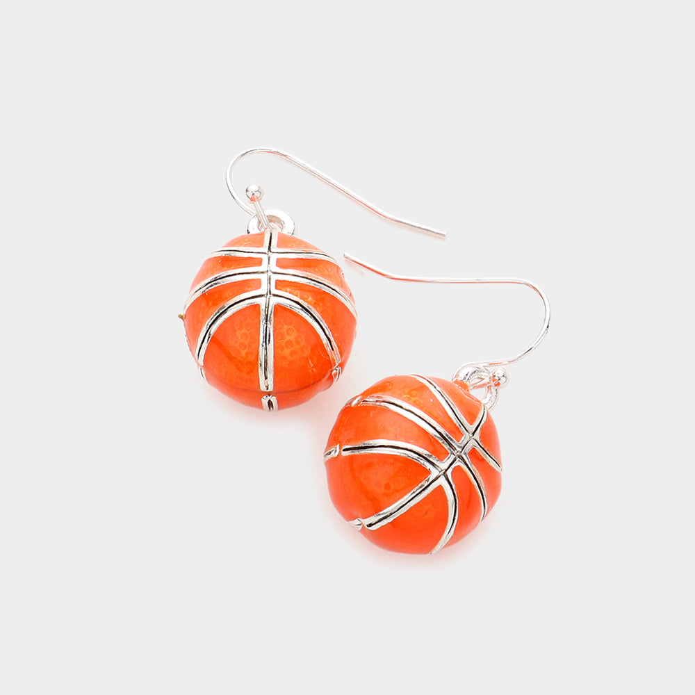 Orange 3D Basketball Dangle Earrings