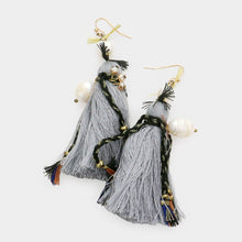 Load image into Gallery viewer, Gray Boho Fresh Water Pearl Tassel Earrings
