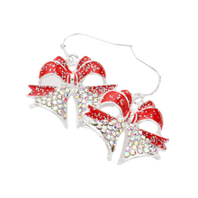 Load image into Gallery viewer, Red Rhinestone Pave Christmas Bow Dangle Earrings
