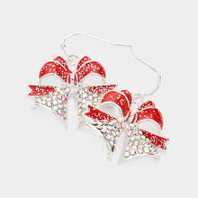 Load image into Gallery viewer, Red Rhinestone Pave Christmas Bow Dangle Earrings
