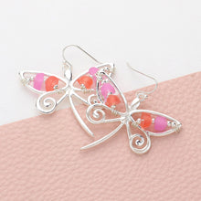 Load image into Gallery viewer, Silver Bean Beads Accented Metal Wire Dragonfly Dangle Earrings
