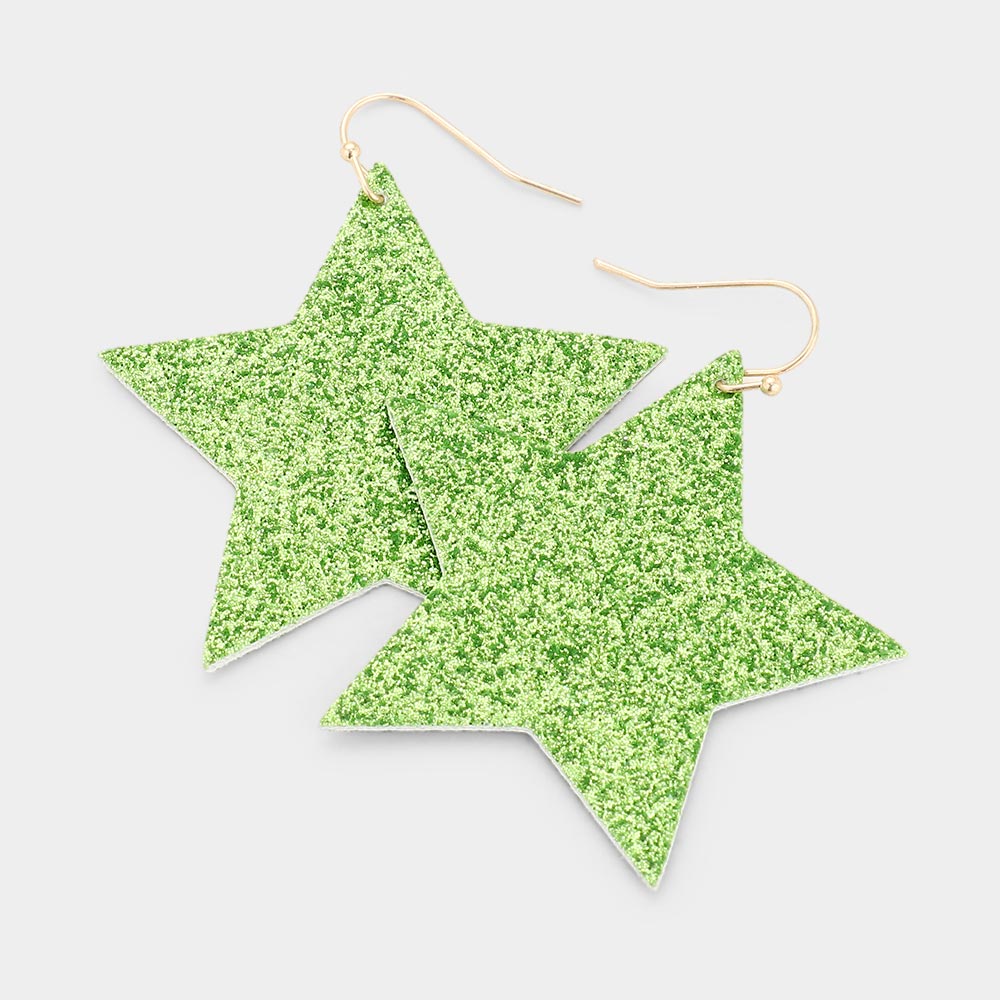 Green Glitter Star Earrings