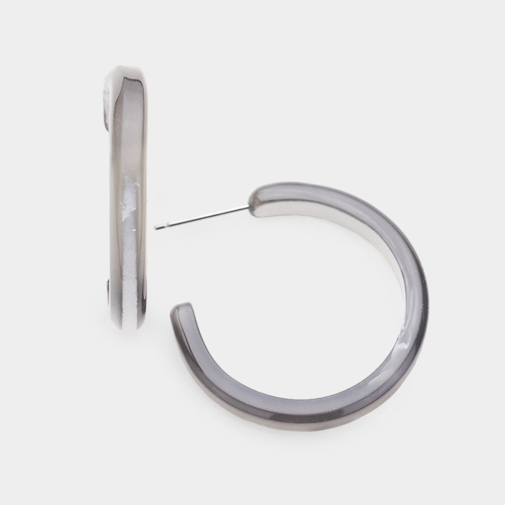 Gray Celluloid Acetate Hoop Earrings