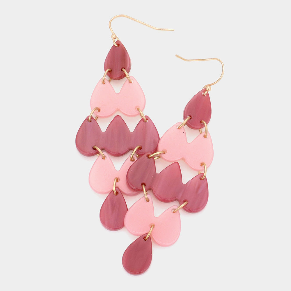 Pink Acetate Teardrop Chandelier Dangle Earrings