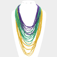 Load image into Gallery viewer, Mardi Gras Seed Beaded Multi Layered Bib Toggle Necklace
