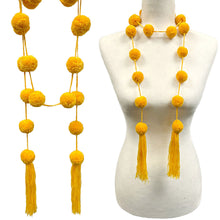 Load image into Gallery viewer, Yellow Pom Pom Station Tassel Long Necklace
