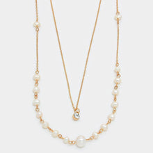 Load image into Gallery viewer, Gold Double Layer Crystal Pearl Necklace
