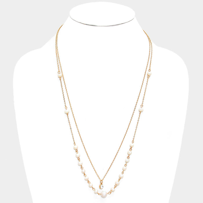 Gold Double Layer Crystal Pearl Necklace