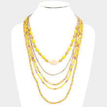 Load image into Gallery viewer, Yellow Wood Seed Beaded Multi Layered Bib Necklace
