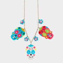 Load image into Gallery viewer, White Flower Skull Head Charm Necklace
