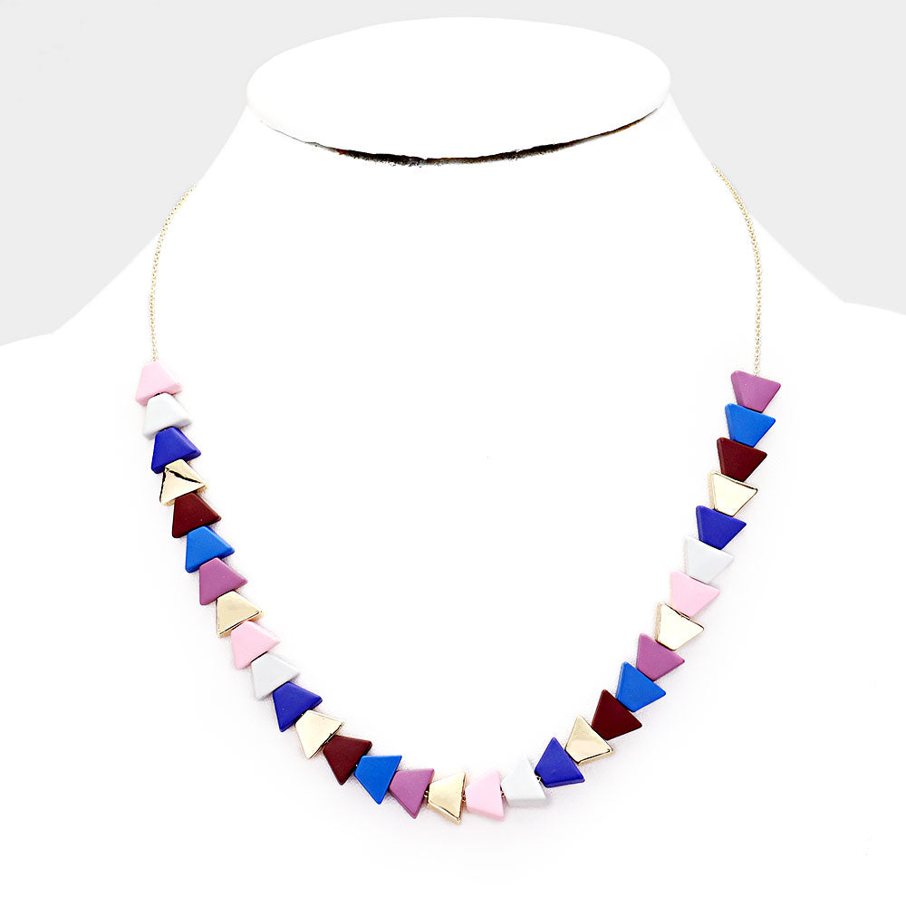 Purple 
Colorful Triangle Wood Bead Necklace