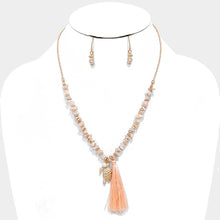 Load image into Gallery viewer, Peach Thread tassel &amp; turtle charm natural stone beaded necklace
