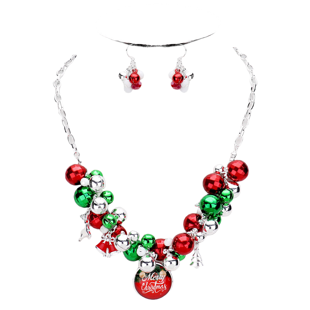 Silver 
Merry Christmas Bell Ball Collar Necklace