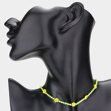 Load image into Gallery viewer, Yellow Beaded Flower Station Choker Necklace
