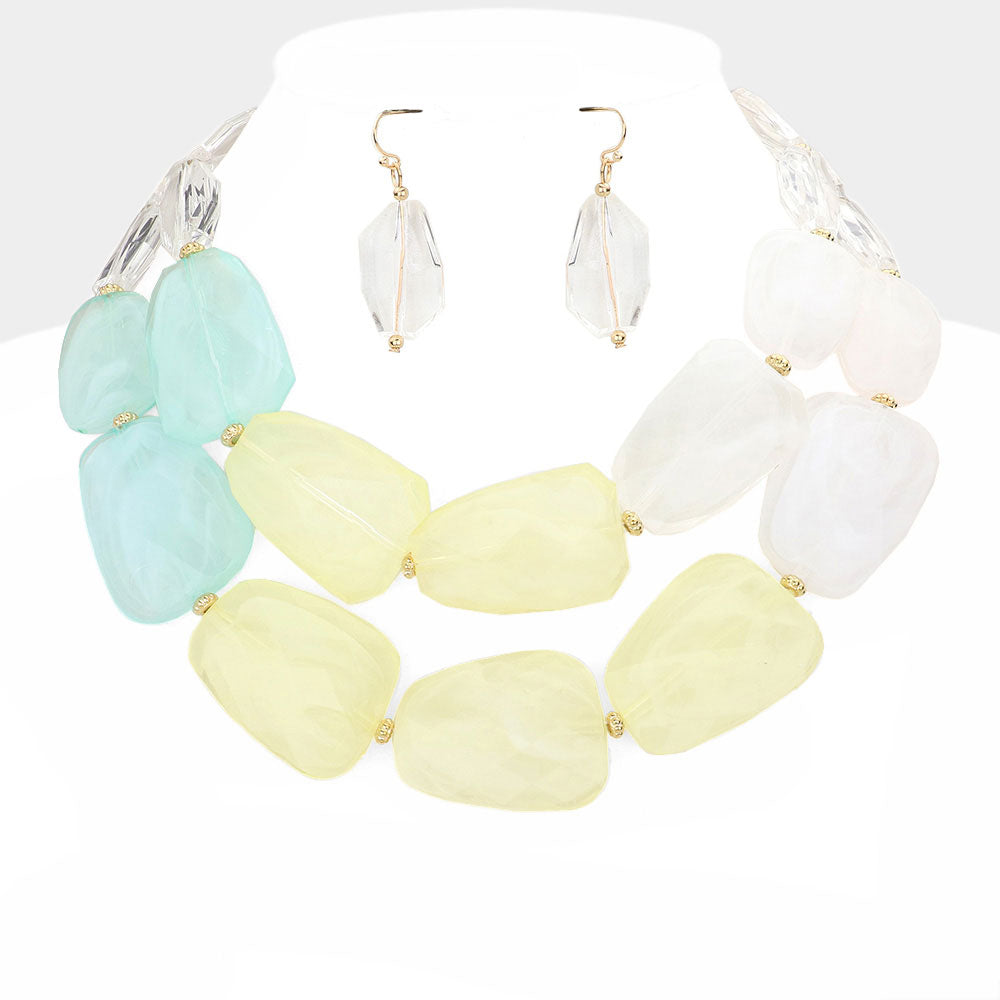 Yellow Tiered Resin Pebble Necklace