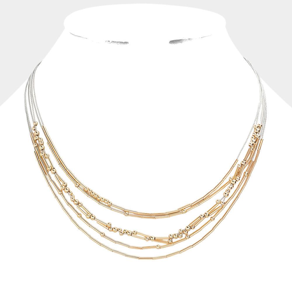 Metal Cylinder Ball Multi Layered Bib Necklace