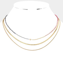 Load image into Gallery viewer, Metal Chain Beaded Triple Layered Bib Necklace
