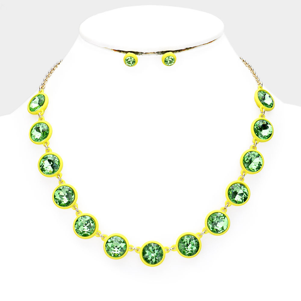 Yellow Glass Crystal Resin Trim Necklace
