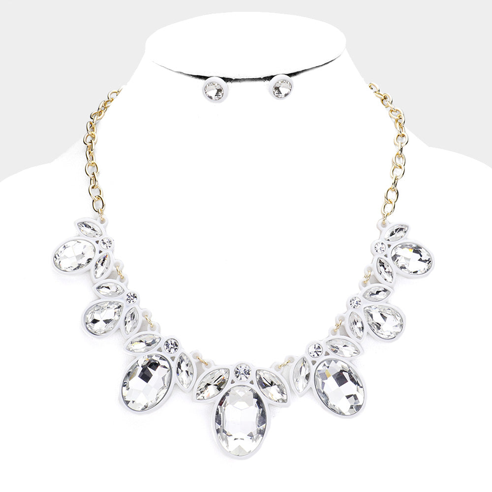 White Oval Marquise Glass Crystal Collar Necklace