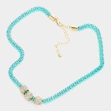 Load image into Gallery viewer, Turquoise Rhinestone Embellished Triple Ring Accented Necklace
