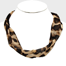 Load image into Gallery viewer, Silver Leopard Patterned Fabric Necklace
