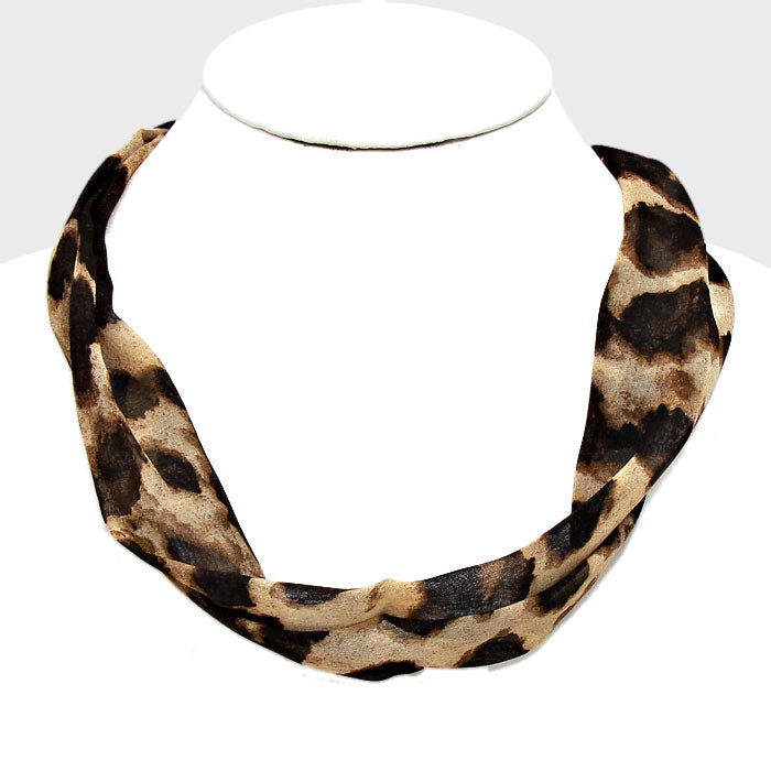 Silver Leopard Patterned Fabric Necklace