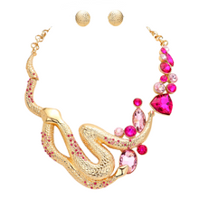 Load image into Gallery viewer, Fuchsia Round Marquise Stone Accented Snake Statement Necklace
