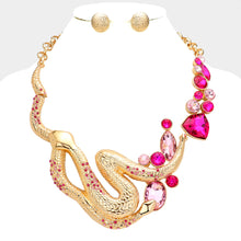 Load image into Gallery viewer, Fuchsia Round Marquise Stone Accented Snake Statement Necklace
