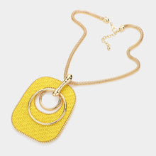 Load image into Gallery viewer, Yellow Raffia Weave Resin Back Abstract Pendant Statement Necklace
