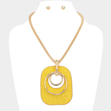 Load image into Gallery viewer, Yellow Raffia Weave Resin Back Abstract Pendant Statement Necklace
