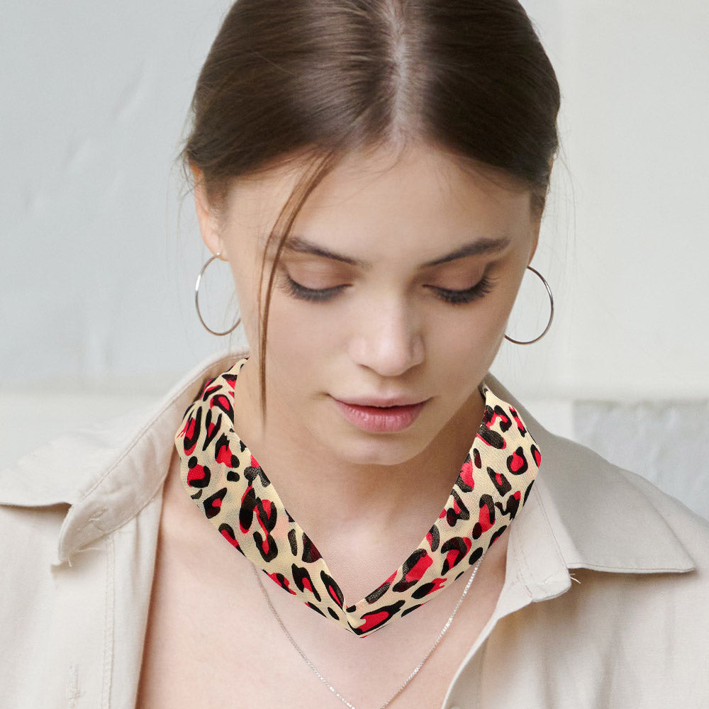 Burgundy Leopard Patterned Fabric Chiffon Necklace