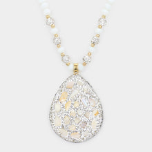 Load image into Gallery viewer, White Faux Leather Back Natural Stone Rhinestone Embellished Pendant Necklace
