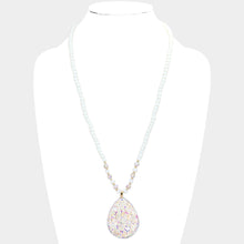 Load image into Gallery viewer, White Faux Leather Back Natural Stone Rhinestone Embellished Pendant Necklace
