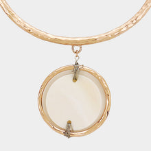 Load image into Gallery viewer, Rose Gold Wire Wrapped Mother of Pearl Disc Metal Hoop Necklace
