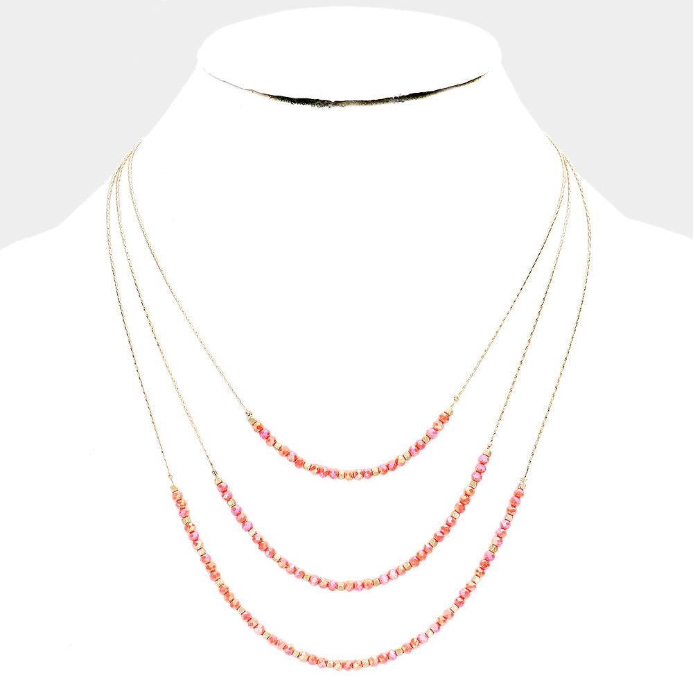 Orange Faceted Beaded Triple Layered Bib Necklace