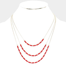 Load image into Gallery viewer, Red Faceted Beaded Triple Layered Bib Necklace
