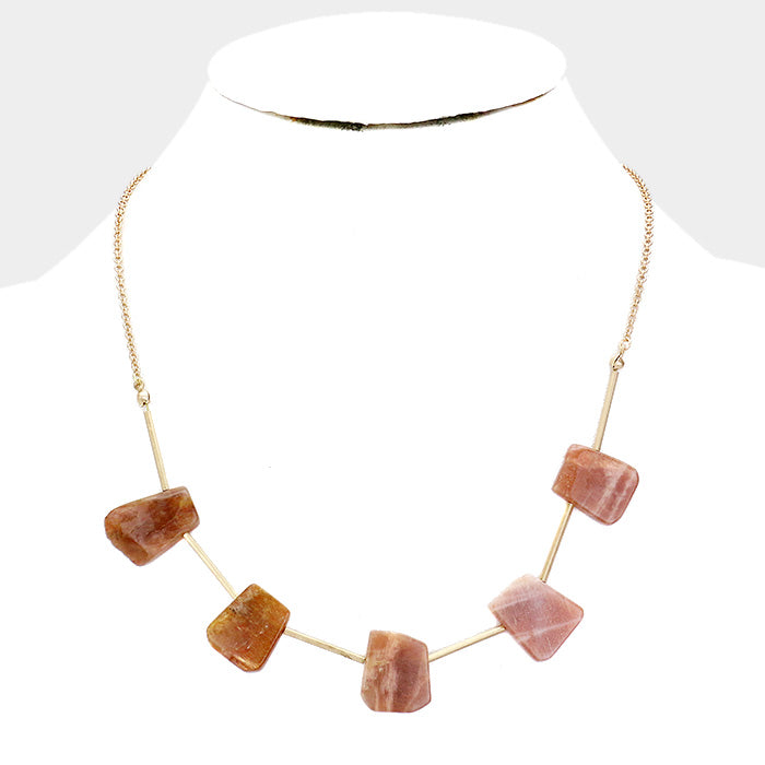 Gold Abstract Natural Stone Station Necklace