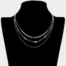 Load image into Gallery viewer, Baguette Stone Charm Link Pointed Triple Layered Chain Necklace
