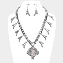 Load image into Gallery viewer, White Teardrop Natural Stone Pendant Metal Leaf Charms Necklace
