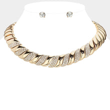 Load image into Gallery viewer, Gold Stone Paved Metal Spiral Collar Necklace
