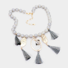 Load image into Gallery viewer, Gray Beaded Abstract Metal Tassel Necklace
