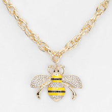 Load image into Gallery viewer, Yellow Rhinestone Embellished Honey Bee Pendant Necklace
