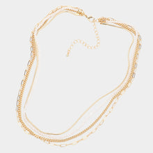 Load image into Gallery viewer, White Open Oval Link Metal Chain Faceted Beaded Multi Layered Necklace
