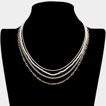 Load image into Gallery viewer, White Open Oval Link Metal Chain Faceted Beaded Multi Layered Necklace
