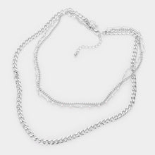 Load image into Gallery viewer, Tiny Pearl Metal Chain Link Triple Layered Bib Necklace
