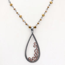 Load image into Gallery viewer, Hematite Rhinestone Embellished Open Metal Teardrop Pendant Necklace
