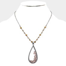 Load image into Gallery viewer, Hematite Rhinestone Embellished Open Metal Teardrop Pendant Necklace
