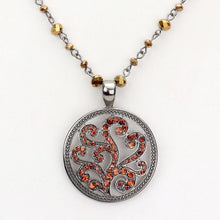 Load image into Gallery viewer, Hematite Rhinestone Embellished Metal Round Pendant Necklace
