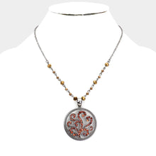 Load image into Gallery viewer, Hematite Rhinestone Embellished Metal Round Pendant Necklace
